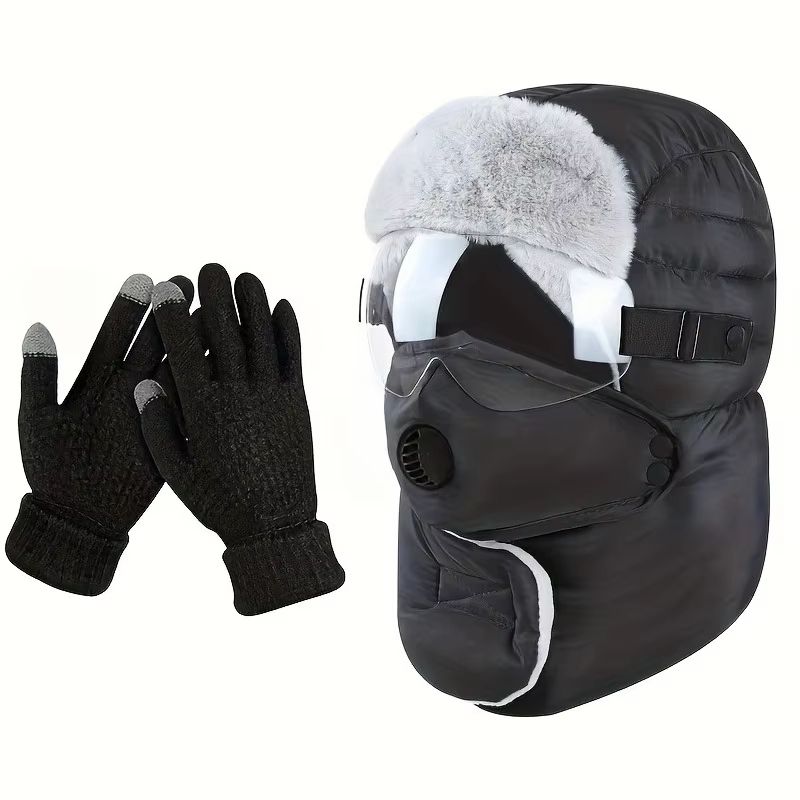 Winter Windproof Riding Hat with Earmuffs, Mask & Goggles (2-Piece Set)