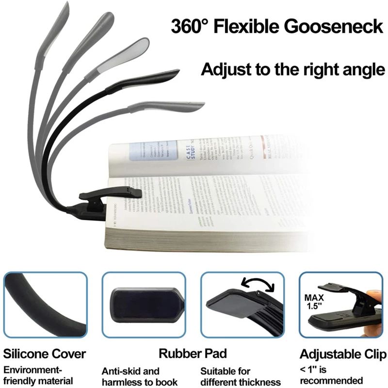 Mini USB Rechargeable Clip On Book Light
