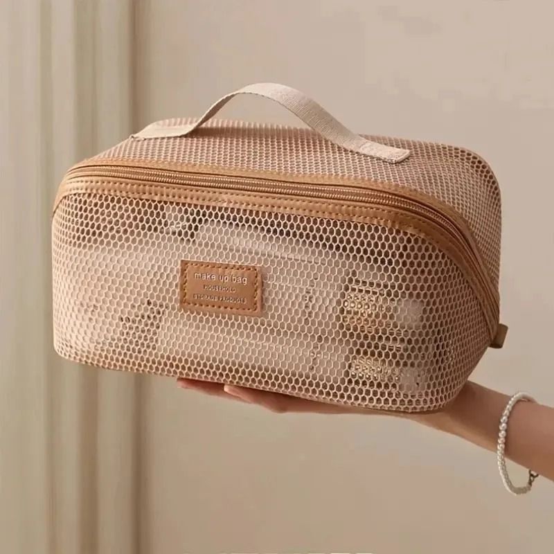 Large Capacity Mesh Makeup Bag with Multi Layer Zipper Organizer