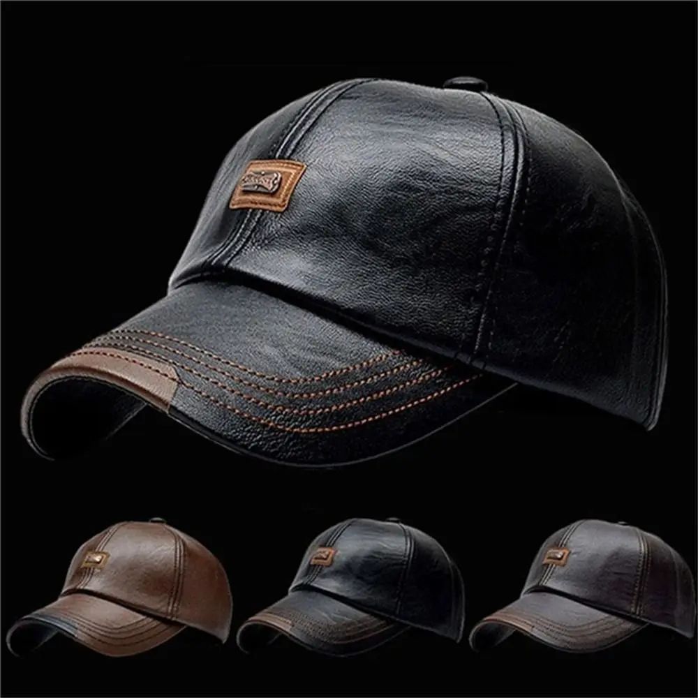 Men Leather Adjustable Winter Baseball Cap