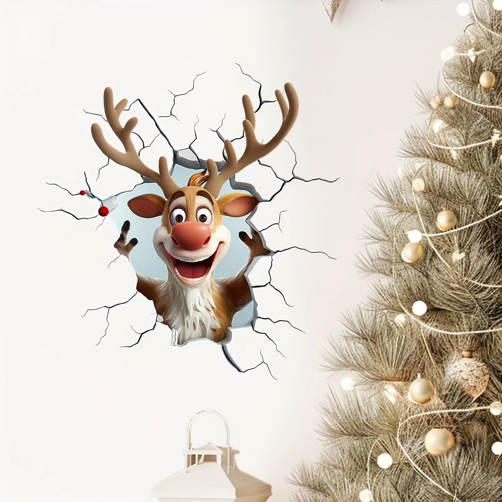 3D Moose Breakthrough Christmas Wall Sticker