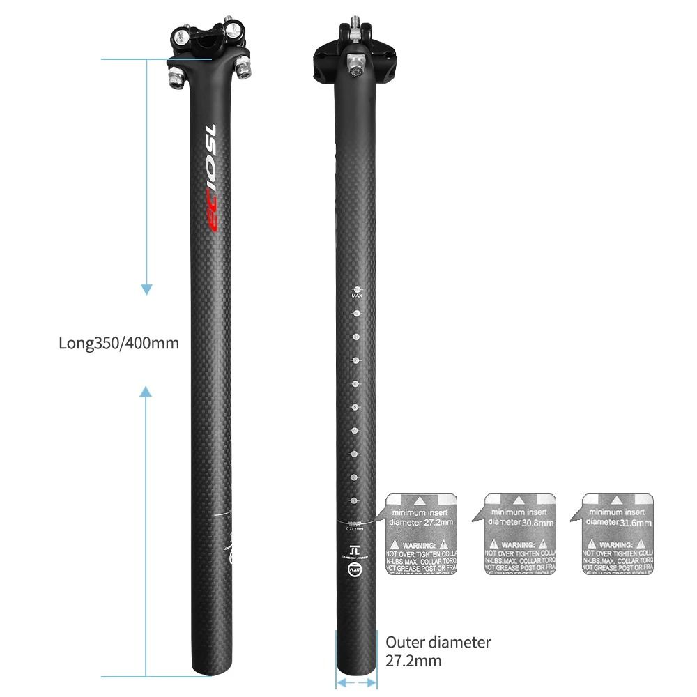 Matte Carbon Bicycle Seatpost 3K 272 308 316 x 350 400 mm
