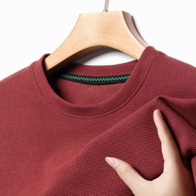 Mens Summer Waffle Knit Short Sleeve T Shirt with Round Neck
