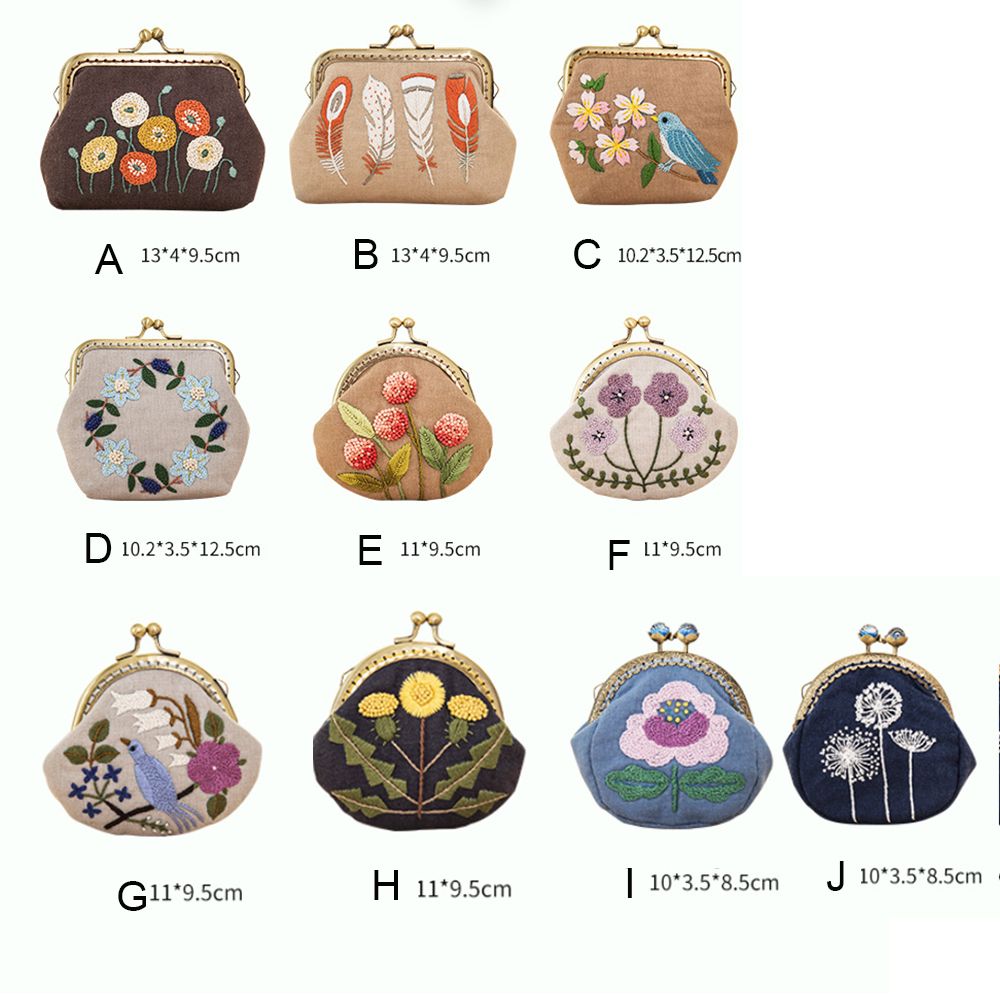 Flowers Bird Embroidered Coin Purse Wallet, Mobile Phone Bags Kit, Handmade DIY Clutch Bag
