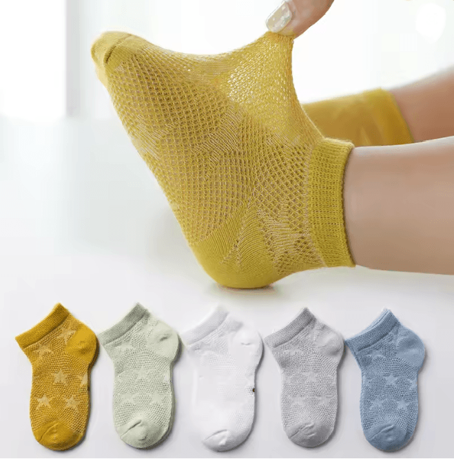 BreezeStep Summer Cotton Kids Socks 5 Pair Cartoon Mesh Set
