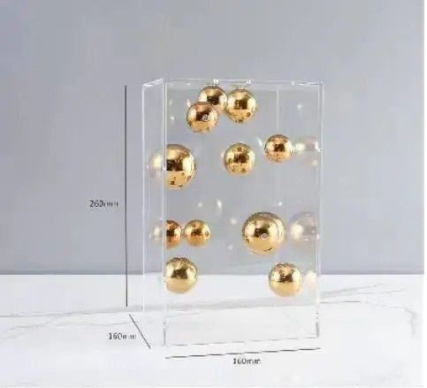 Modern Geometric Clear Acrylic Cube & Sphere Display Sculpture