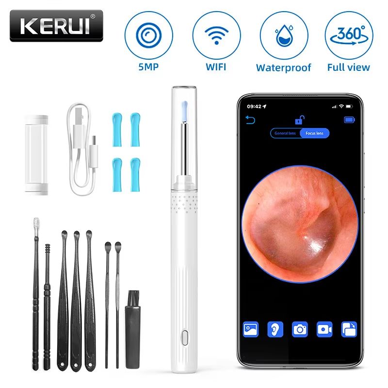 KERUI Smart Ear Wax Removal Kit with 5MP HD Camera and Light Endoscope Otoscope