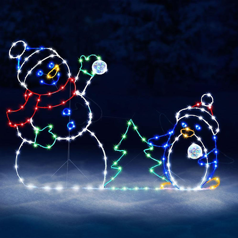 LED Snowman Ornament Animated, Christmas Glitter Light, Holiday Party Decoration, Winter Garden Yard Outdoor