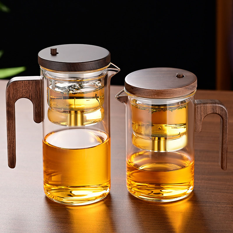 New Tea Pot with Magnetic Switch, Glass, Wood Handle, Tea Separation
