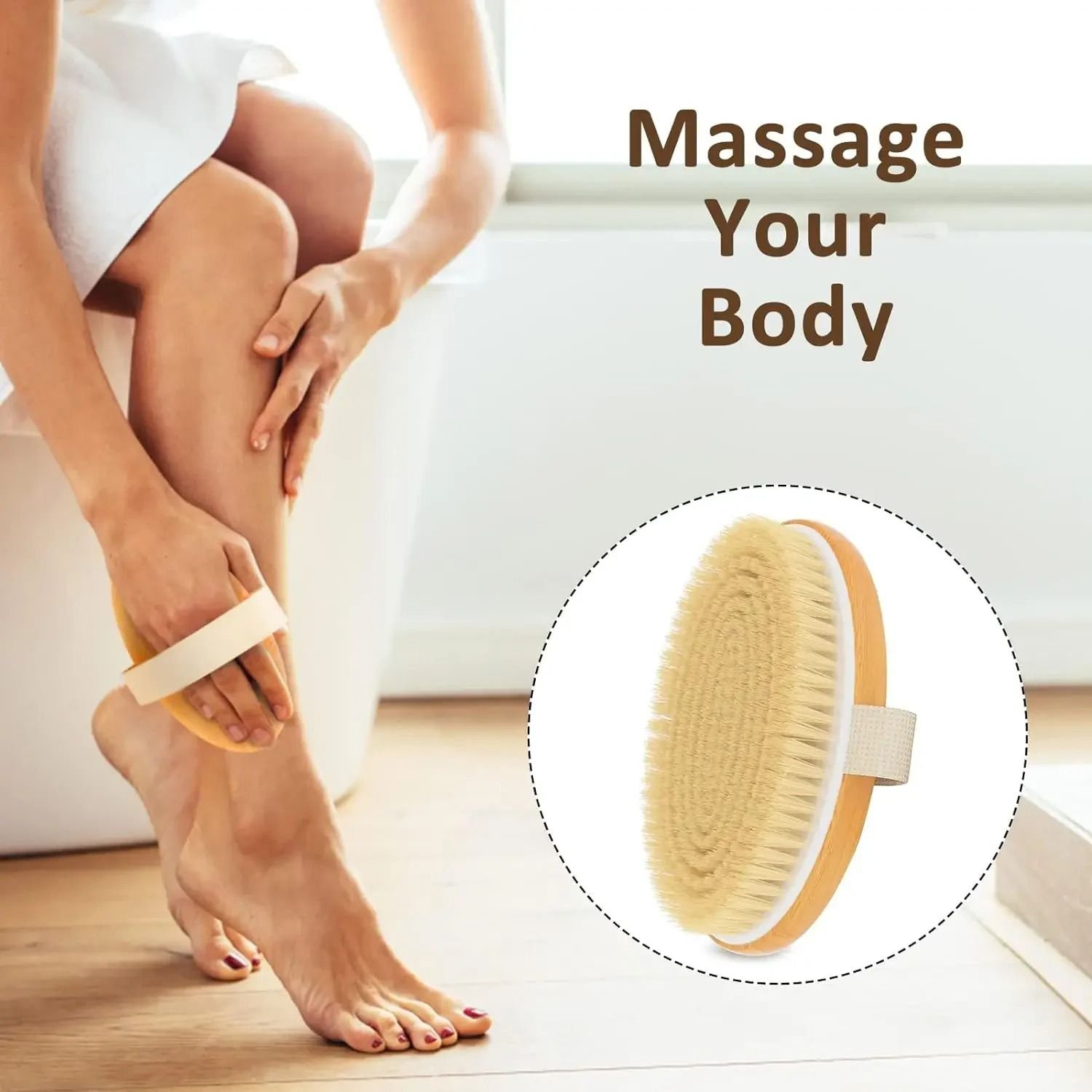 Natural Bristle Body Exfoliating Brush Wet and Dry Skin Scrub Bath Tool