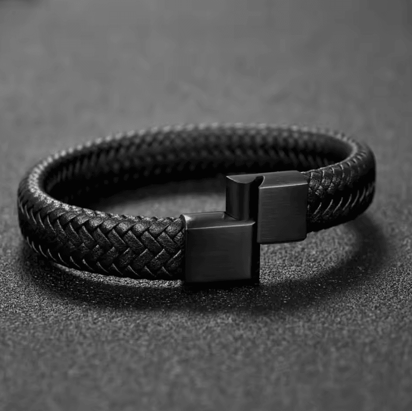 Mens Woven Leather Bracelet Open Bangle Adjustable Braided Wristband