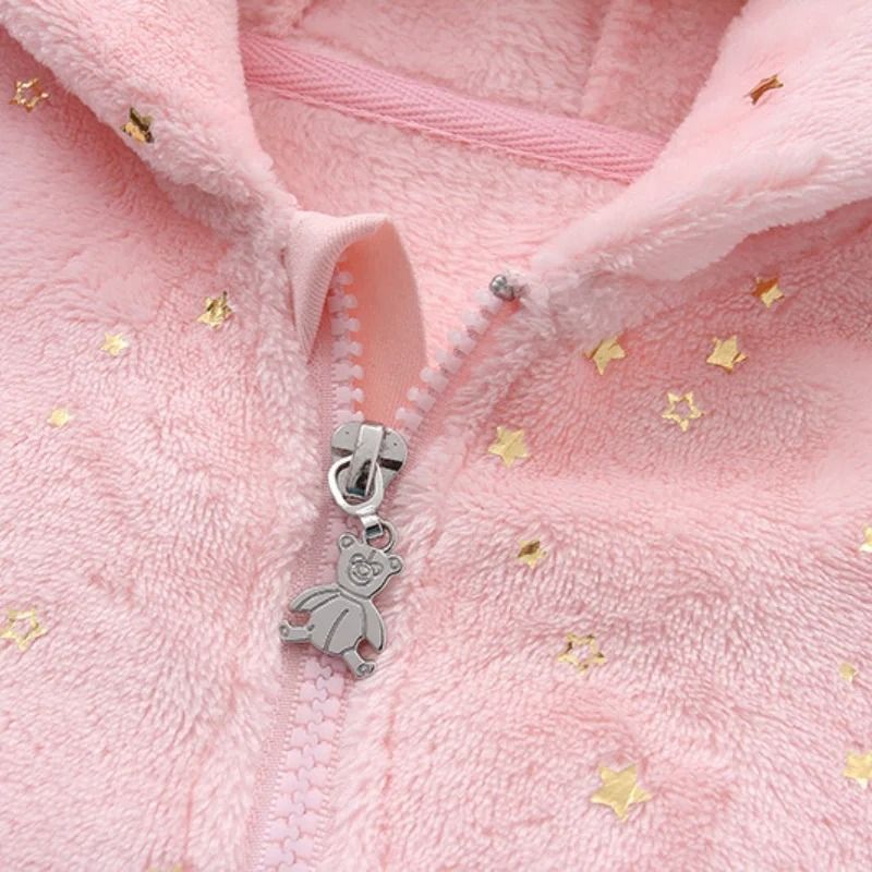 Thickened Fleece Bear Paw Star Jumpsuit