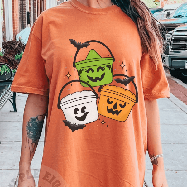 Vintage Halloween Bucket Shirt – Retro 90s Boo Pails Graphic Tee Cute Spooky Season Shirt