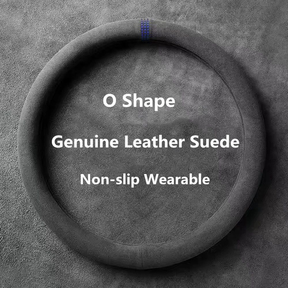 LuxeGrip Cowhide Suede Steering Wheel Cover – Universal 37–38cm Anti-Slip Wrap