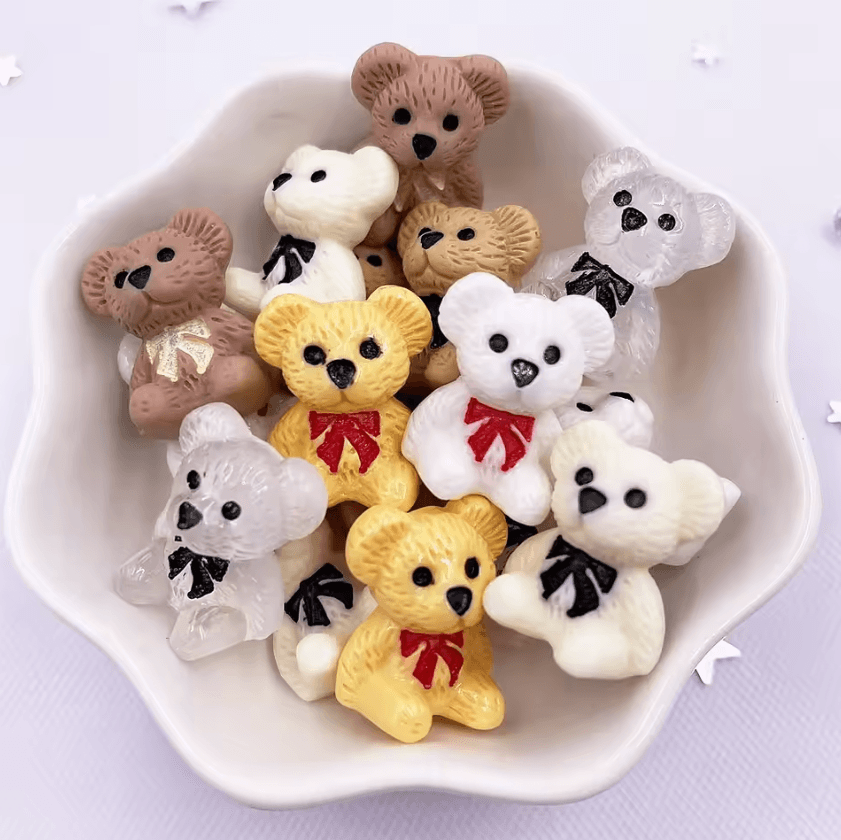 Kawaii Hand-Painted Resin Bear Flatback Set – Colorful DIY Craft Mini Figurines (10PCS)