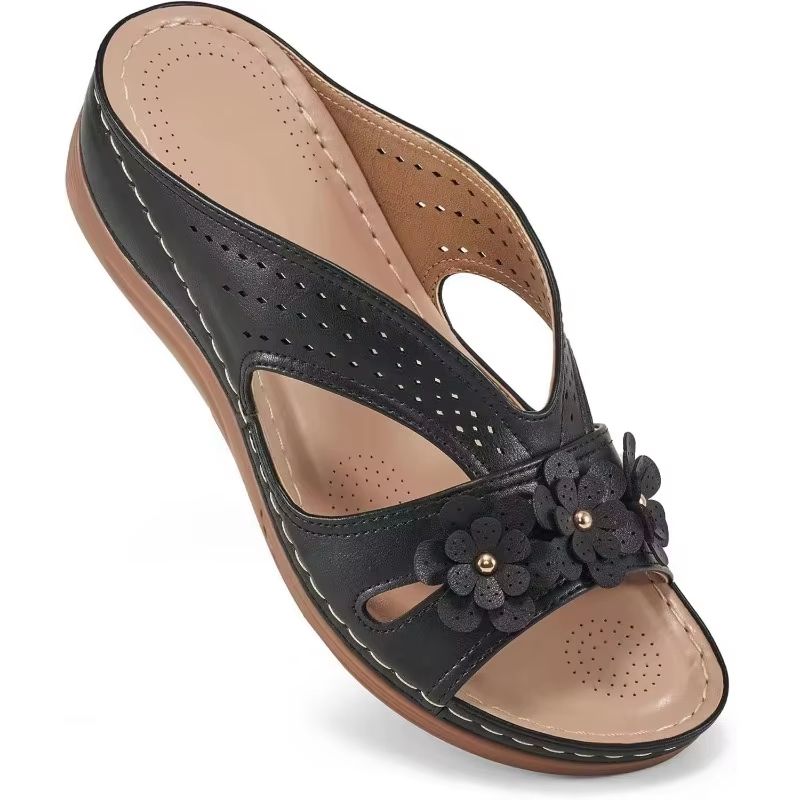 BloomStep Women's Wedge Sandals – Flower Hollow Casual Slippers with Non-Slip Sole