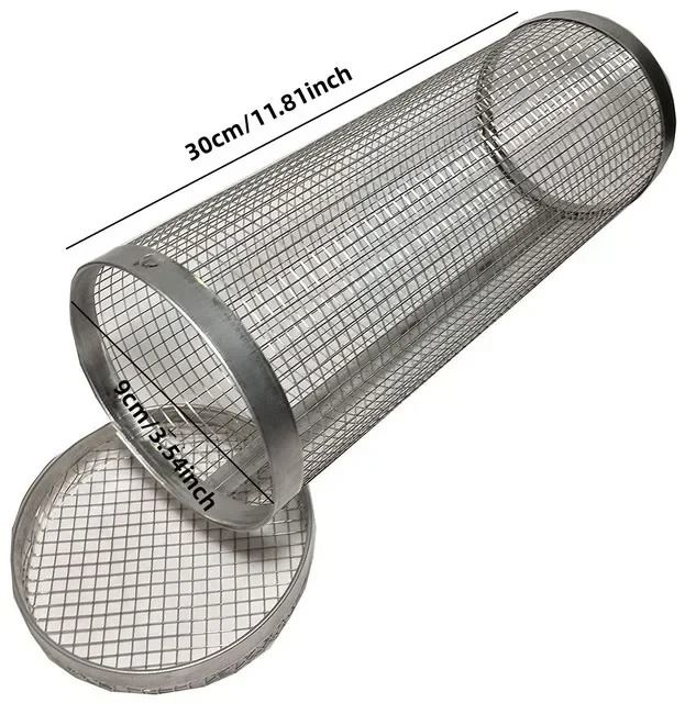 Circular Stainless Steel Rolling BBQ Basket – 360° Rotating Mesh Grill Cylinder