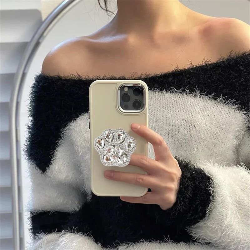 3D Cute Cat Paw Diamond Folding Griptok Phone Holder for iPhone 16 & 15 Expanding Stand