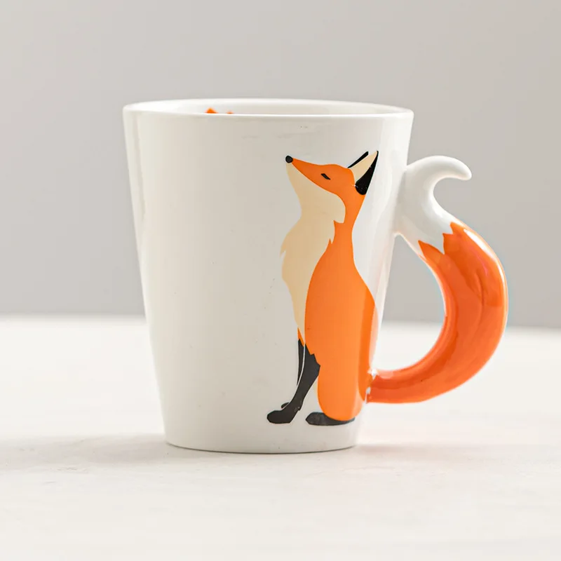 Creative Fox Cartoon Coffee Mugs, Personalised Office Cup, Animal Ceramic Mug, Tea Cups, Milk Mug
