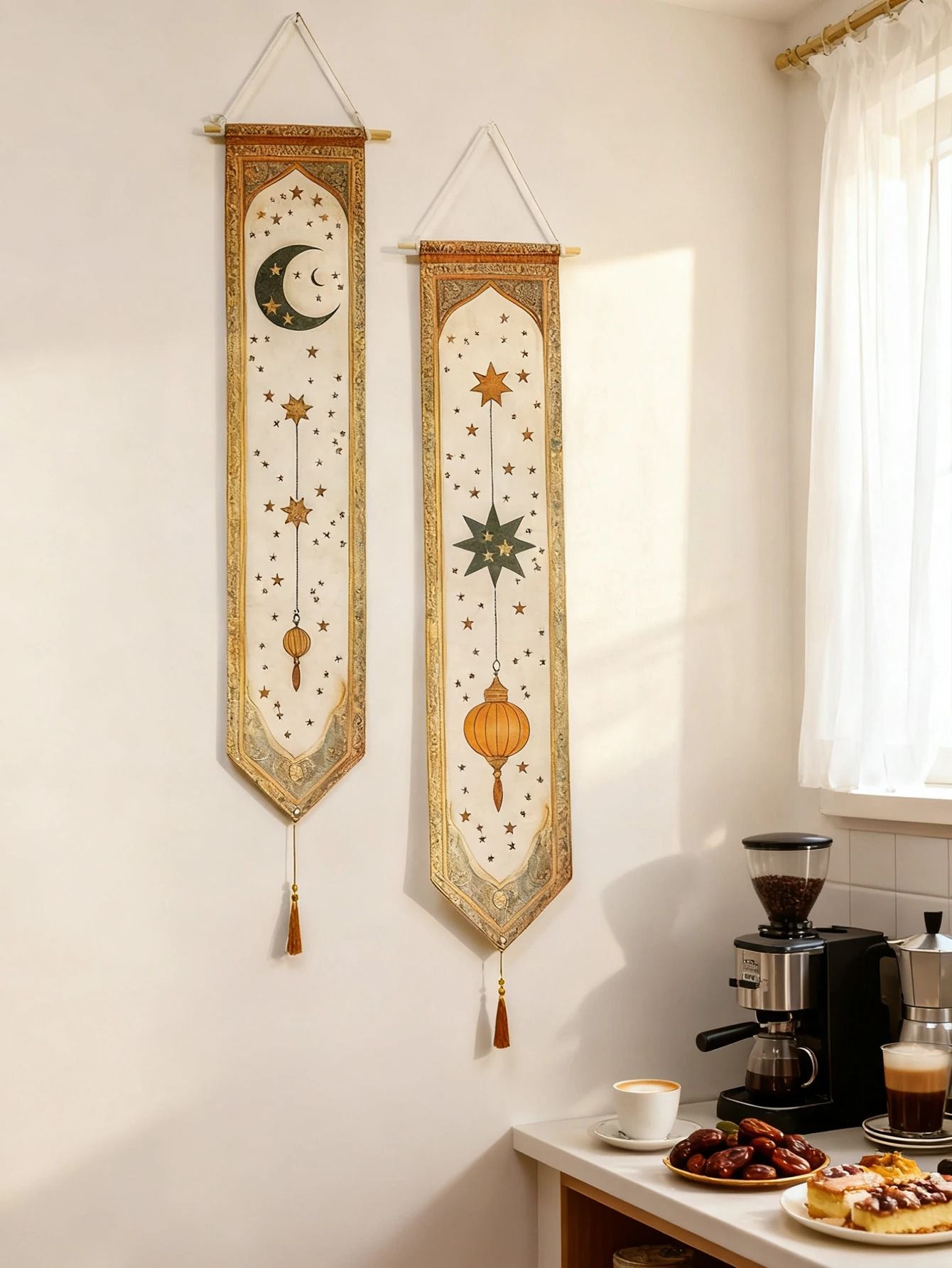 Islamic Ramadan Wall Banner | Moon & Star Eid Mubarak Festival Tapestry
