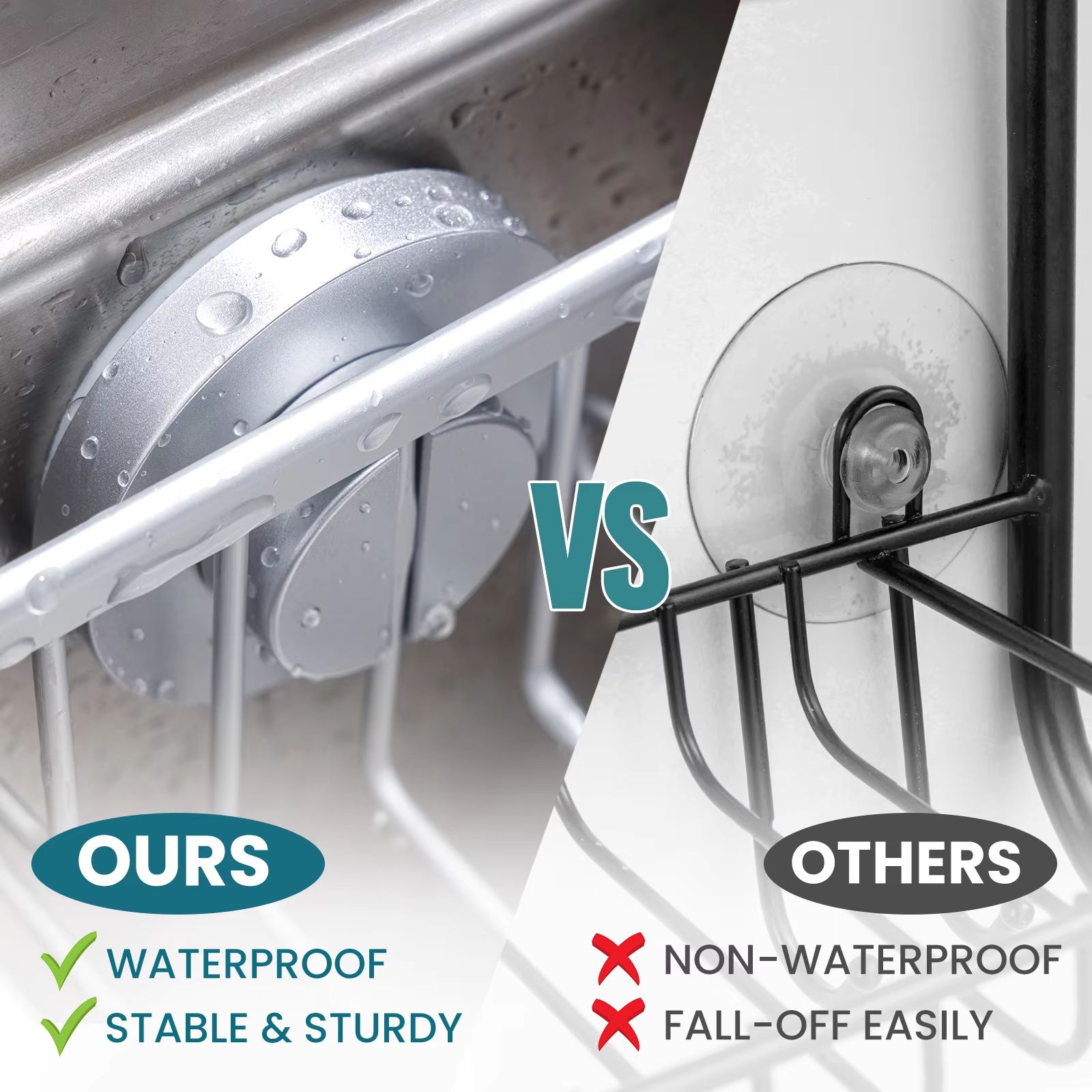TAILI Suction Cup Sink Caddy, Rustproof Aluminum Sponge and Brush Holder with Quick Drain