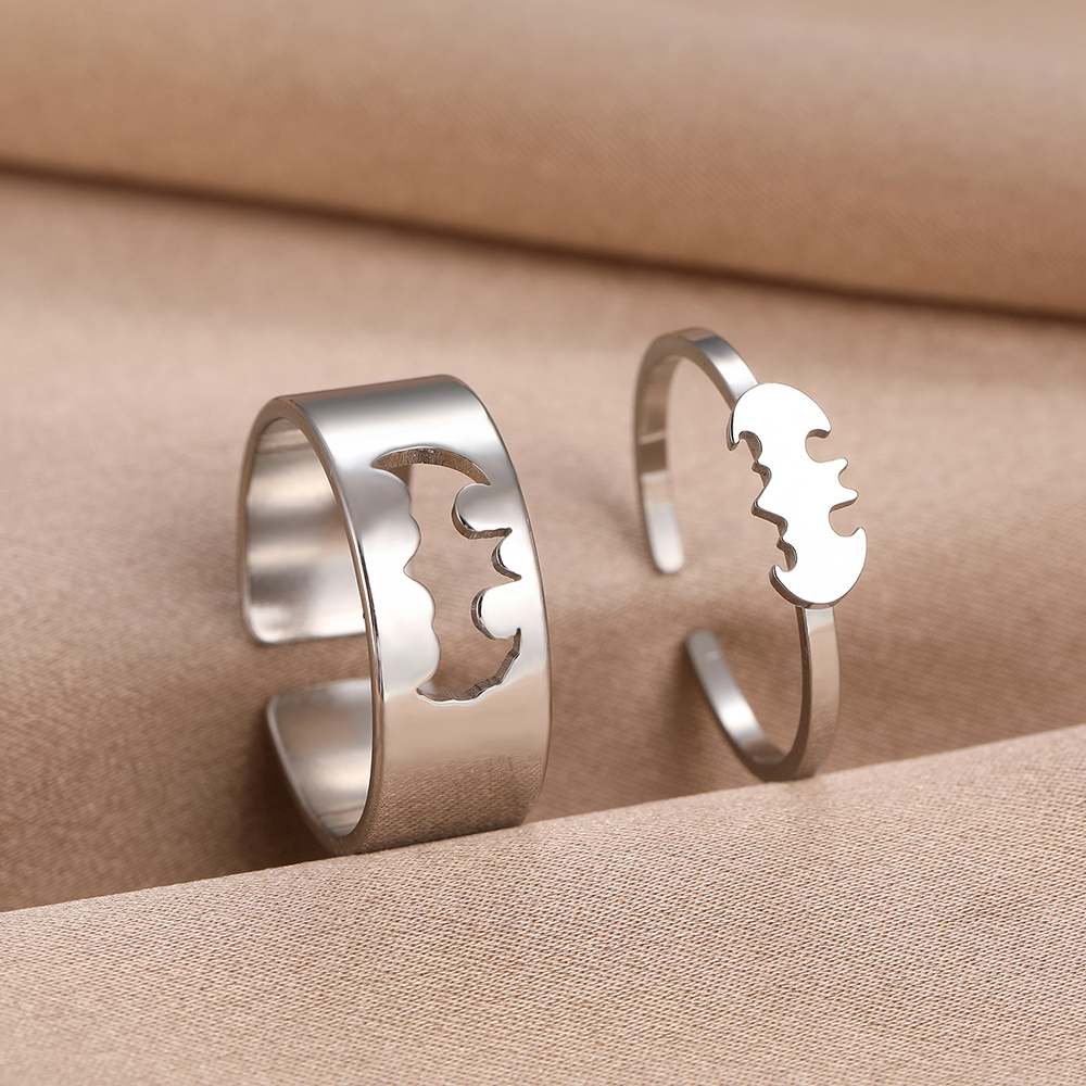 Gothic Hip Hop Punk Bat Stainless Steel Couple Rings - Adjustable Women's Fashion Jewelry for Wedding & Engagement Gift