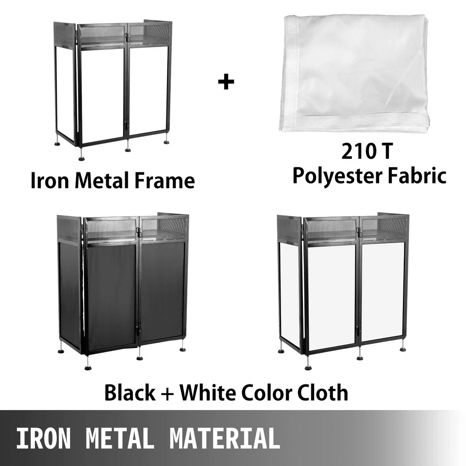 Foldable DJ Event Facade Booth, Black Scrim Metal Frame with Table Top, Ideal for Mobile DJs & Events