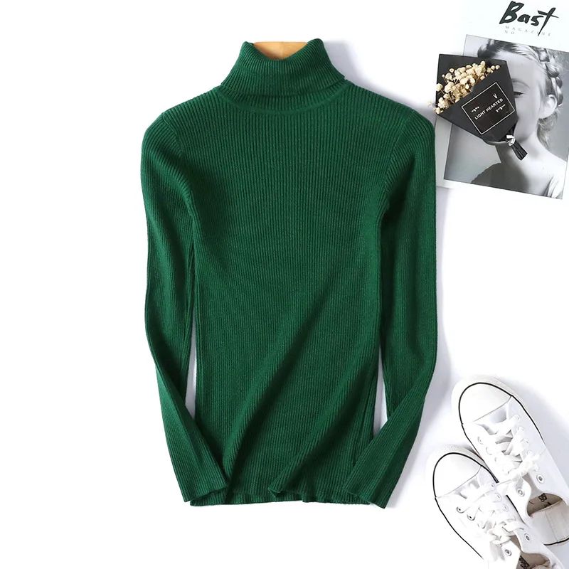 Autumn Winter Women's Ribbed Turtleneck Knit Sweater – Slim Fit Soft Warm Pullover