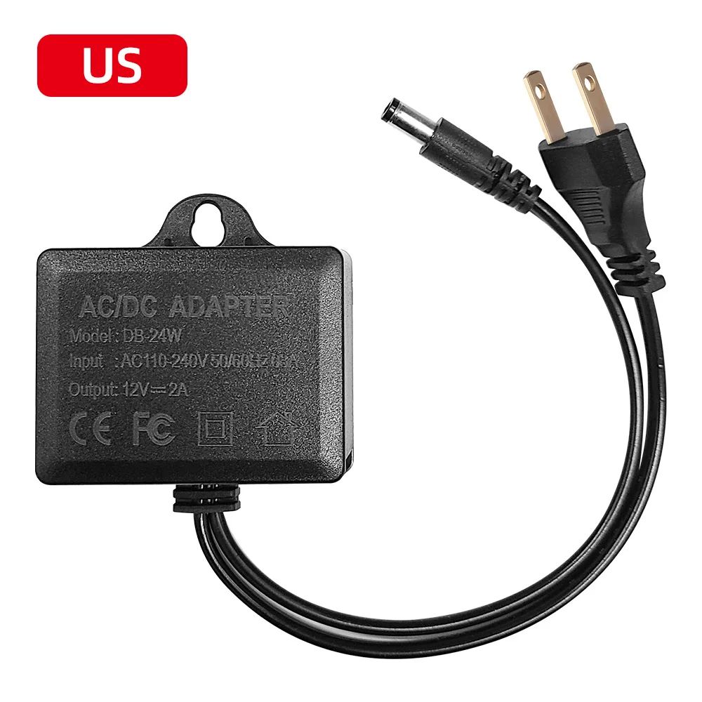 Outdoor Waterproof 12V 2A Power Adapter for CCTV Cameras - Stable AC to DC 12V Camera Power Supply (Multi-Plug Options)