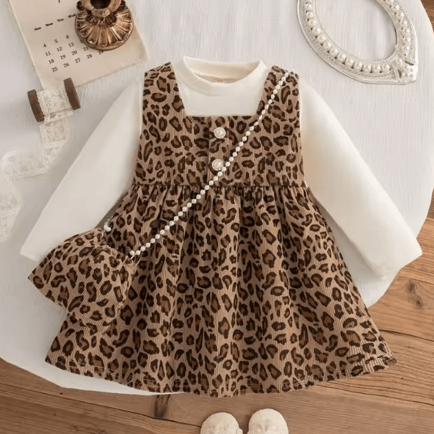 WildCharm Baby Girl Leopard Dress – Long Sleeve Ruffle Toddler Princess Dress (1–3Y)