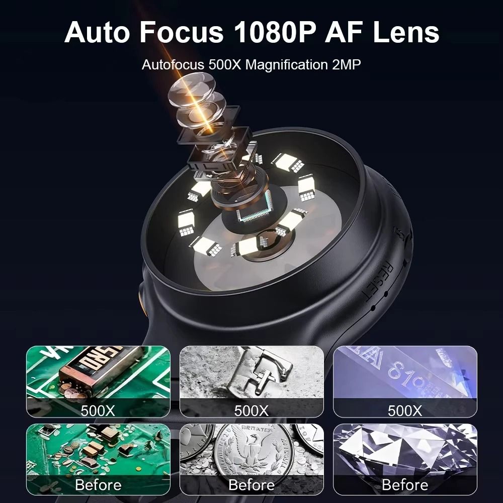 Autofocus 500x Digital Microscope – 2 in HD Screen Handheld Magnifier Professional Electronics Repair & Coin Inspection
