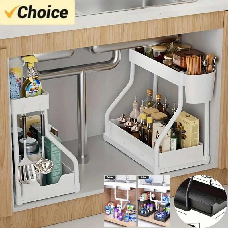 Basalt-Glide 2-Tier Organizer | Space-Saving Pull-Out Under-Sink Storage System