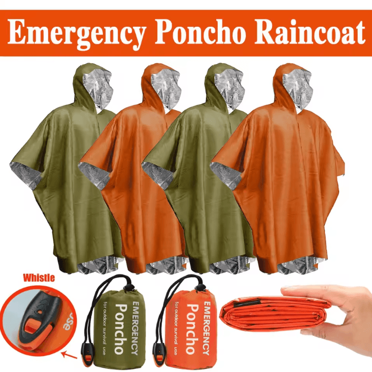 Emergency Thermal Rain Poncho Waterproof Survival Poncho Blanket for Camping Hiking Outdoor Survival Gear
