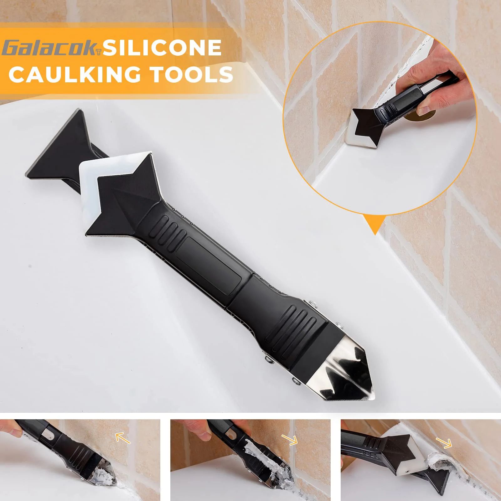 5 in 1 Metal Shovel Glue Tool Kit Silicone Spatula Caulk Remover and Sealant Finishing Tool