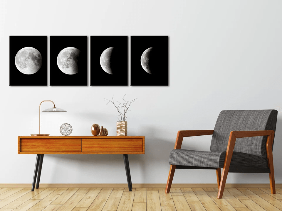 Black Abstract Moon Canvas Painting, High Definition Wall Art for Home & Office