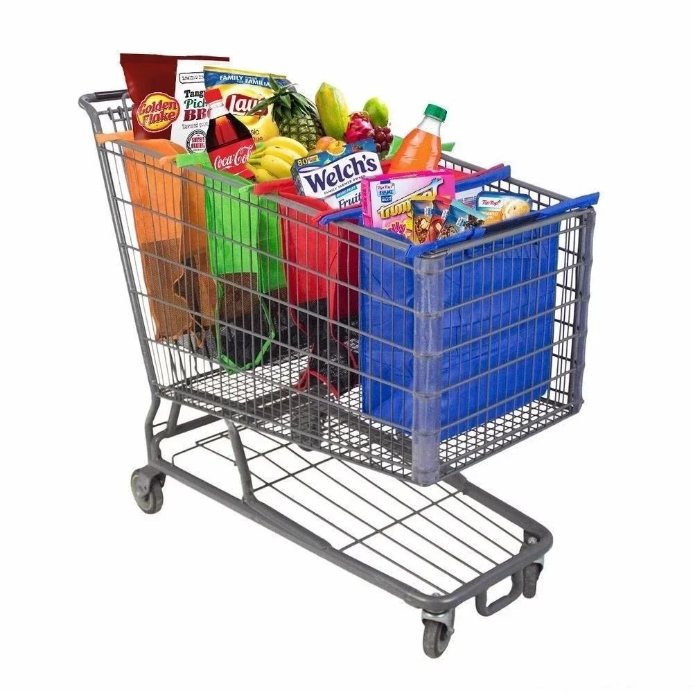 4Pcs Foldable Shopping Cart Trolley Grocery Bags Set Reusable Eco Friendly Tote