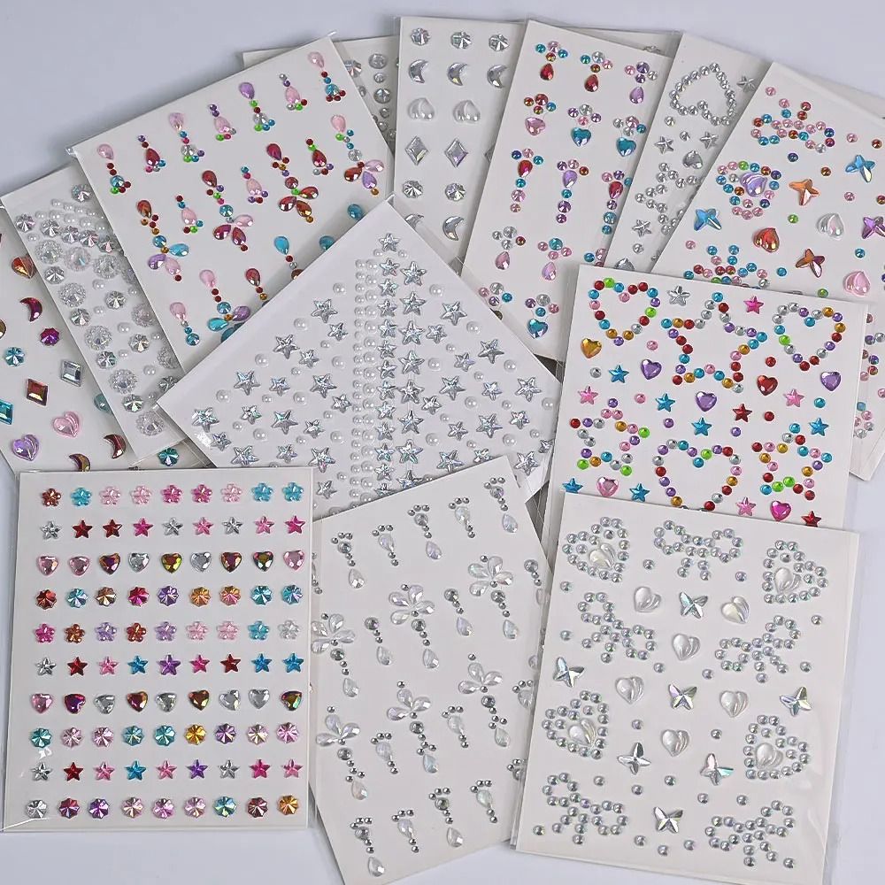 StarGlow Face Gem Stickers Laser Sparkle Rhinestone Face Stickers Stars Heart Moon Makeup Gems