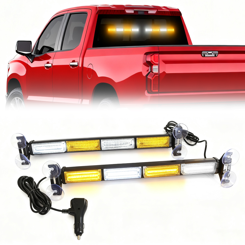 Emergency Strobe Traffic Advisor Light Bar Amber White Warning Hazard Safety Dash Lights