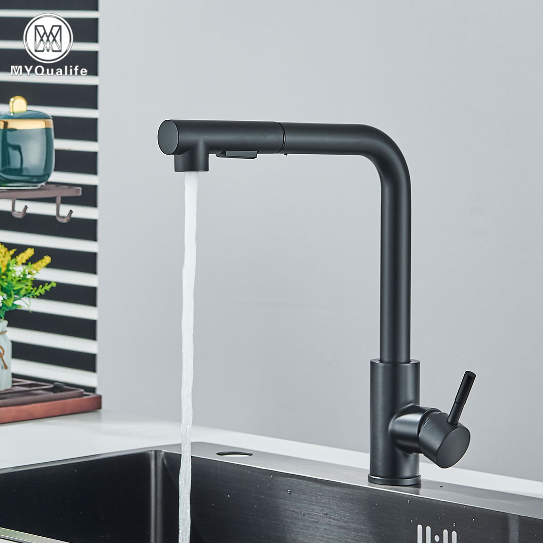 Stainless Steel Pull Out Kitchen Sink Faucet Hot Cold Water Mixer Tap with Two Mode Stream Sprayer Nozzle