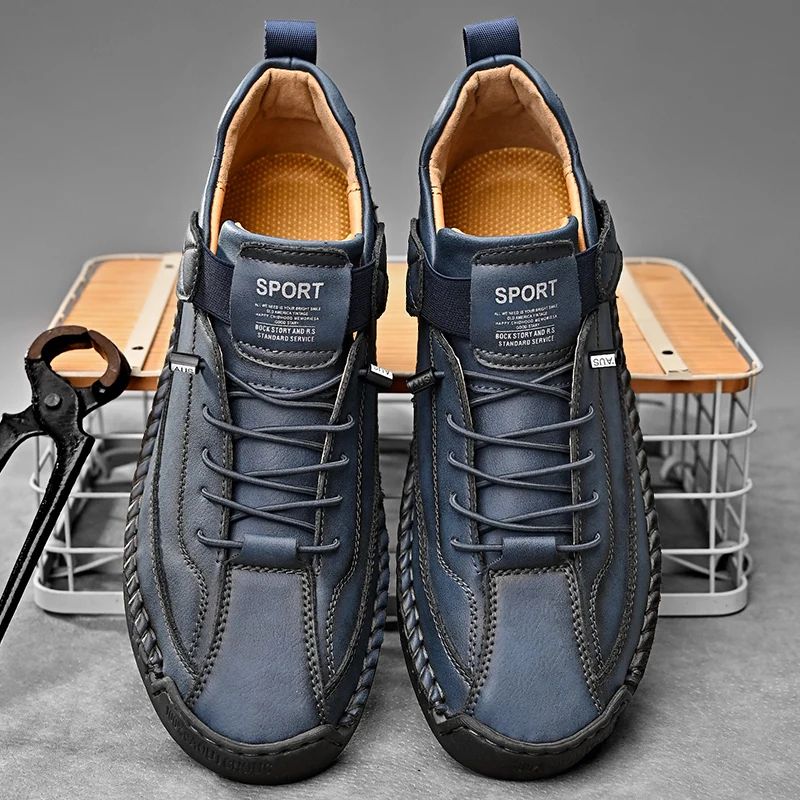 Handmade Genuine Leather Slip On Loafers for Men, Breathable Casual Moccasin Flats in Plus Sizes