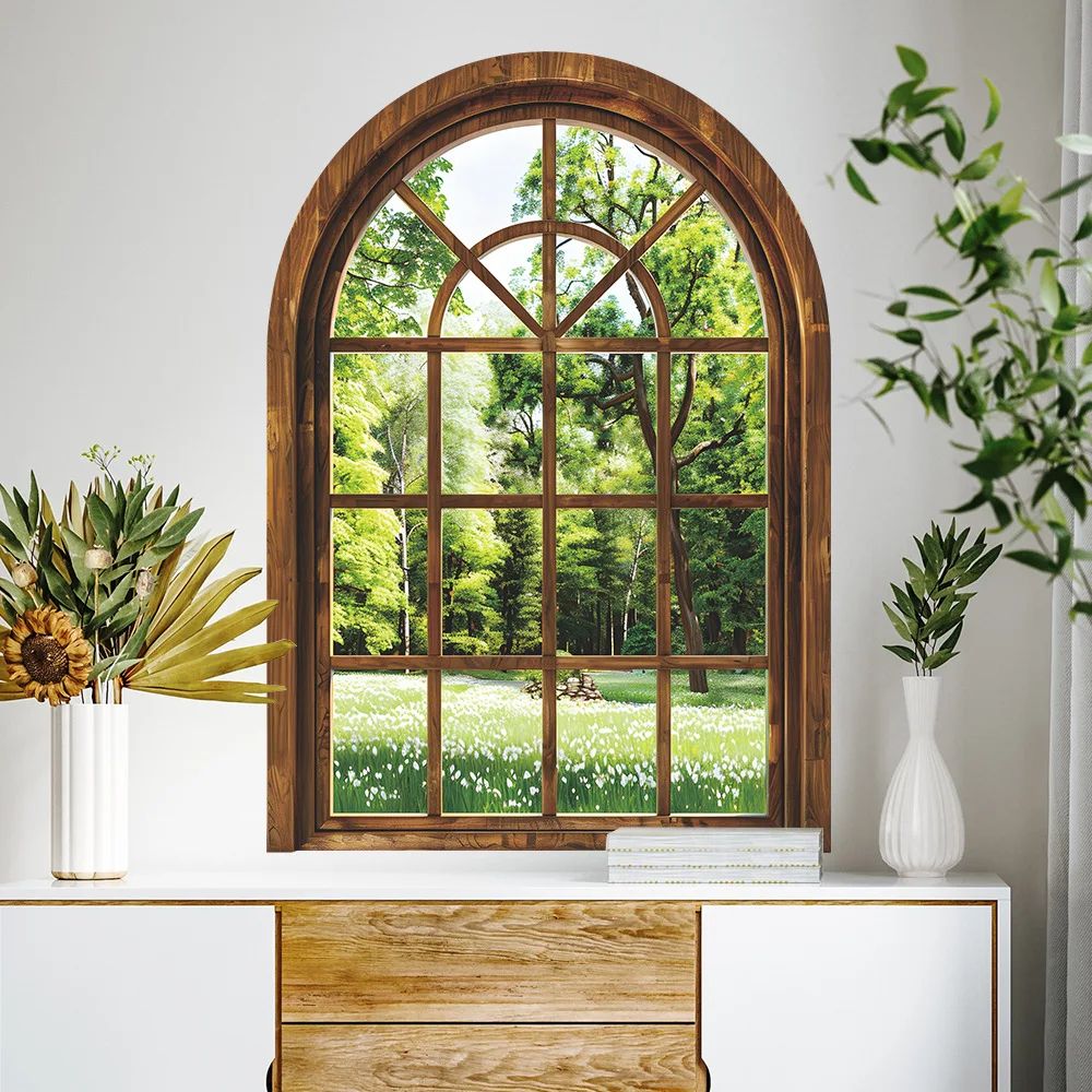 Realistic 3D Fake Window Wall Decor with Removable Plant Wall Stickers – Peel & Stick Home Wall Decals for Living Room,
