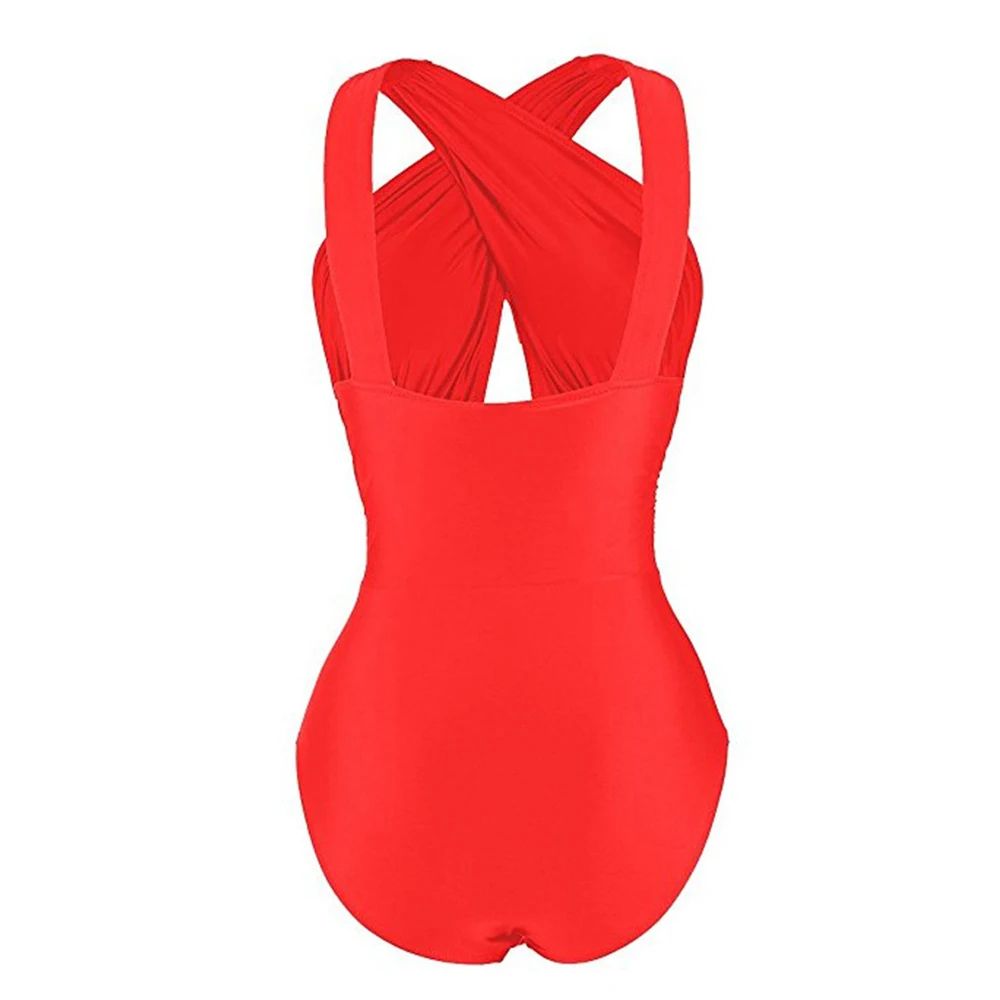 CPUTAN Vintage Ruched Plus Size One-Piece Tummy Control Swimsuit