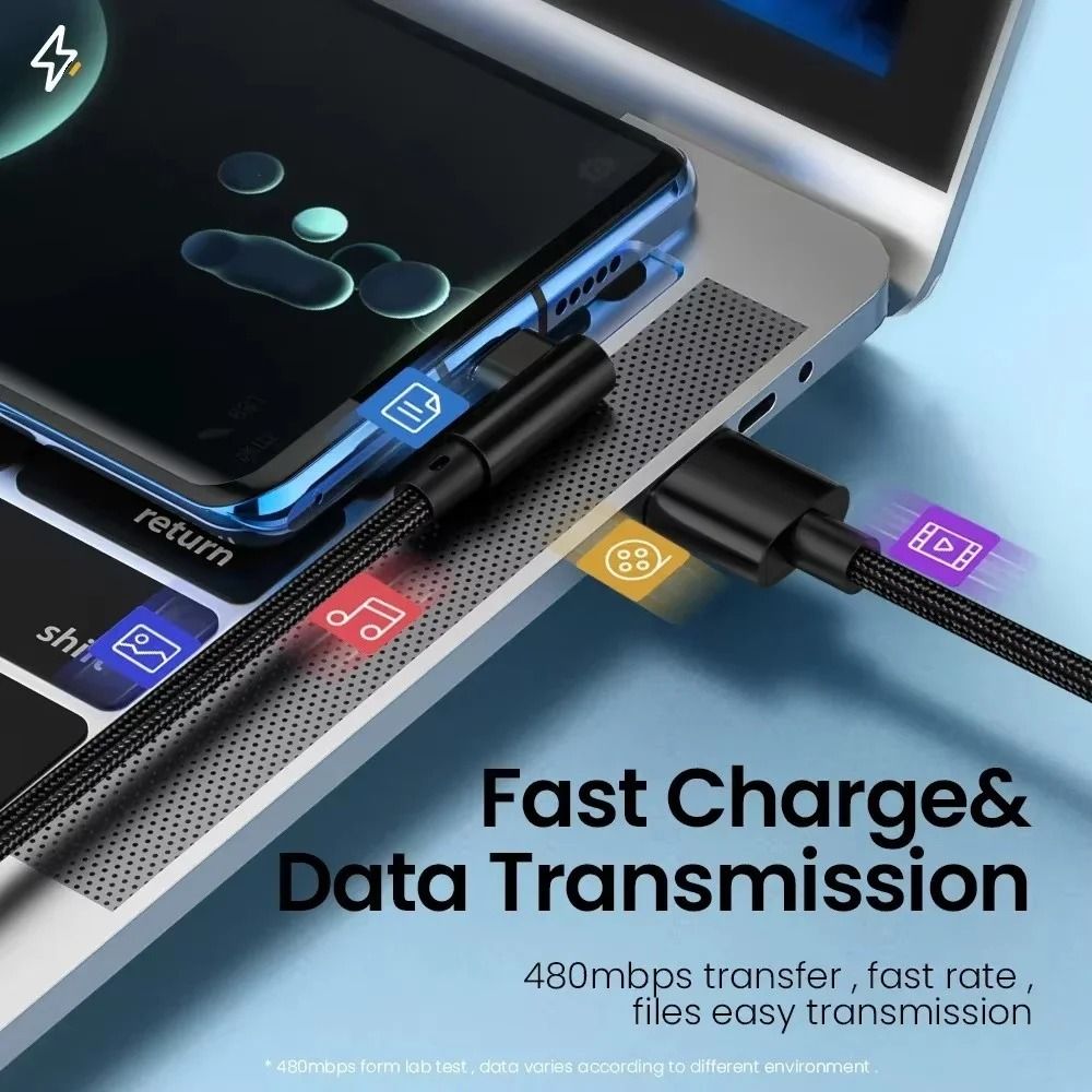 66W 6A High-Power 90-Degree Elbow Fast Charging USB-C Cable