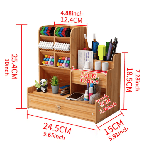 Simple Wooden Pen Holder Desk Organizer with Drawer for Study and Office