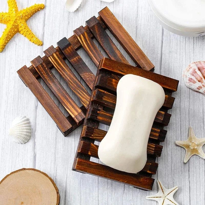Natural Bamboo Soap Dish with Drainage - Self Draining Soap Tray Wooden Holder