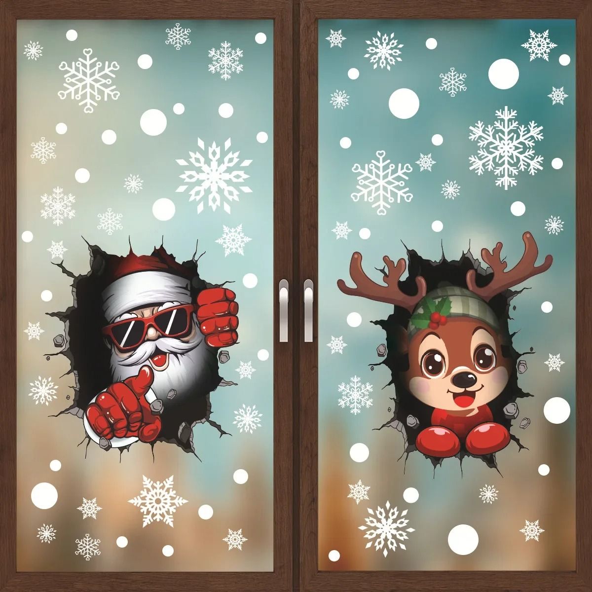 Christmas Window Decoration Sticker Set With Holiday Characters