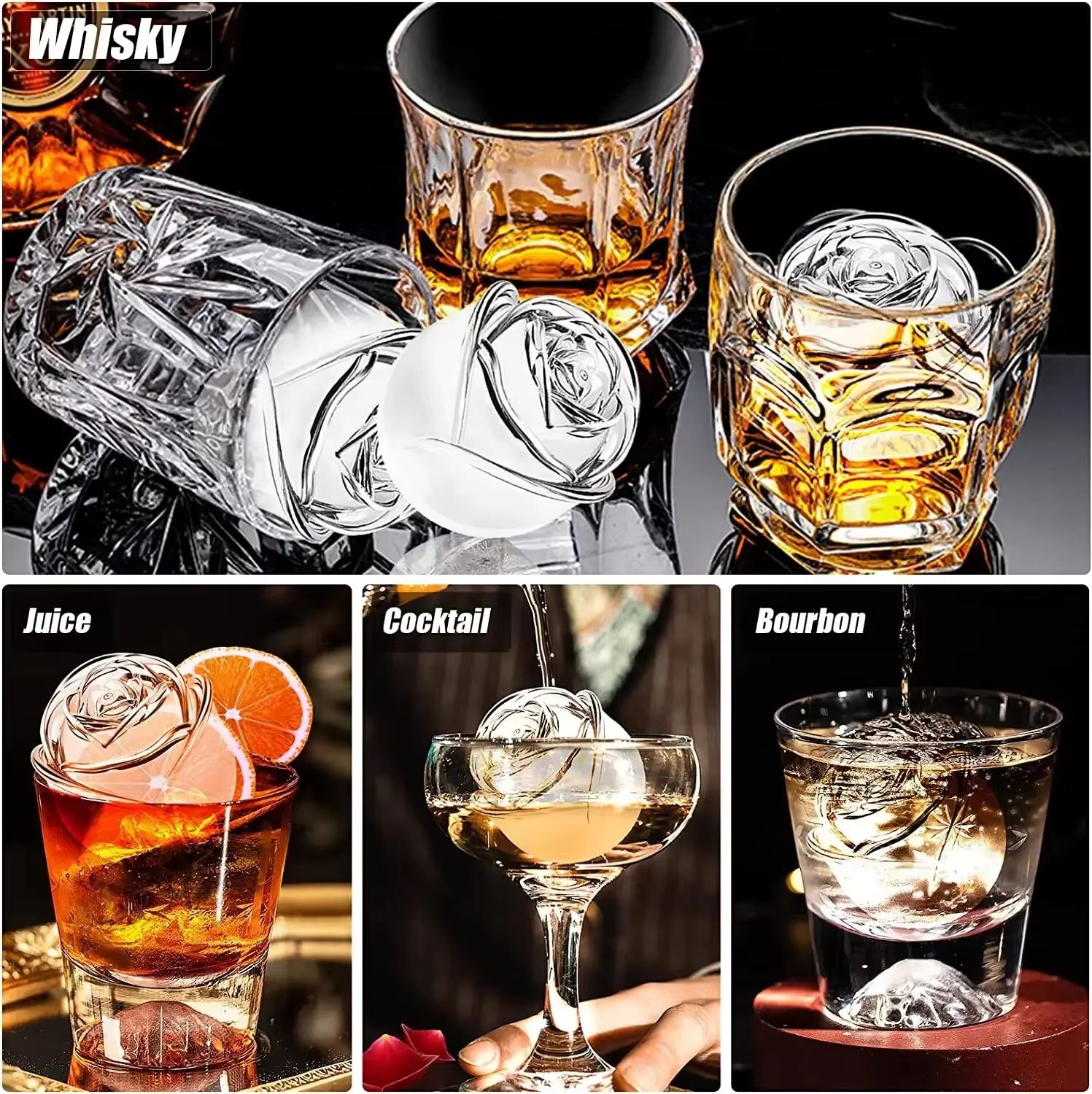 3D Rose Large Silicone Ice Cube Trays – Giant Flower Ice Molds (4-Pack)
