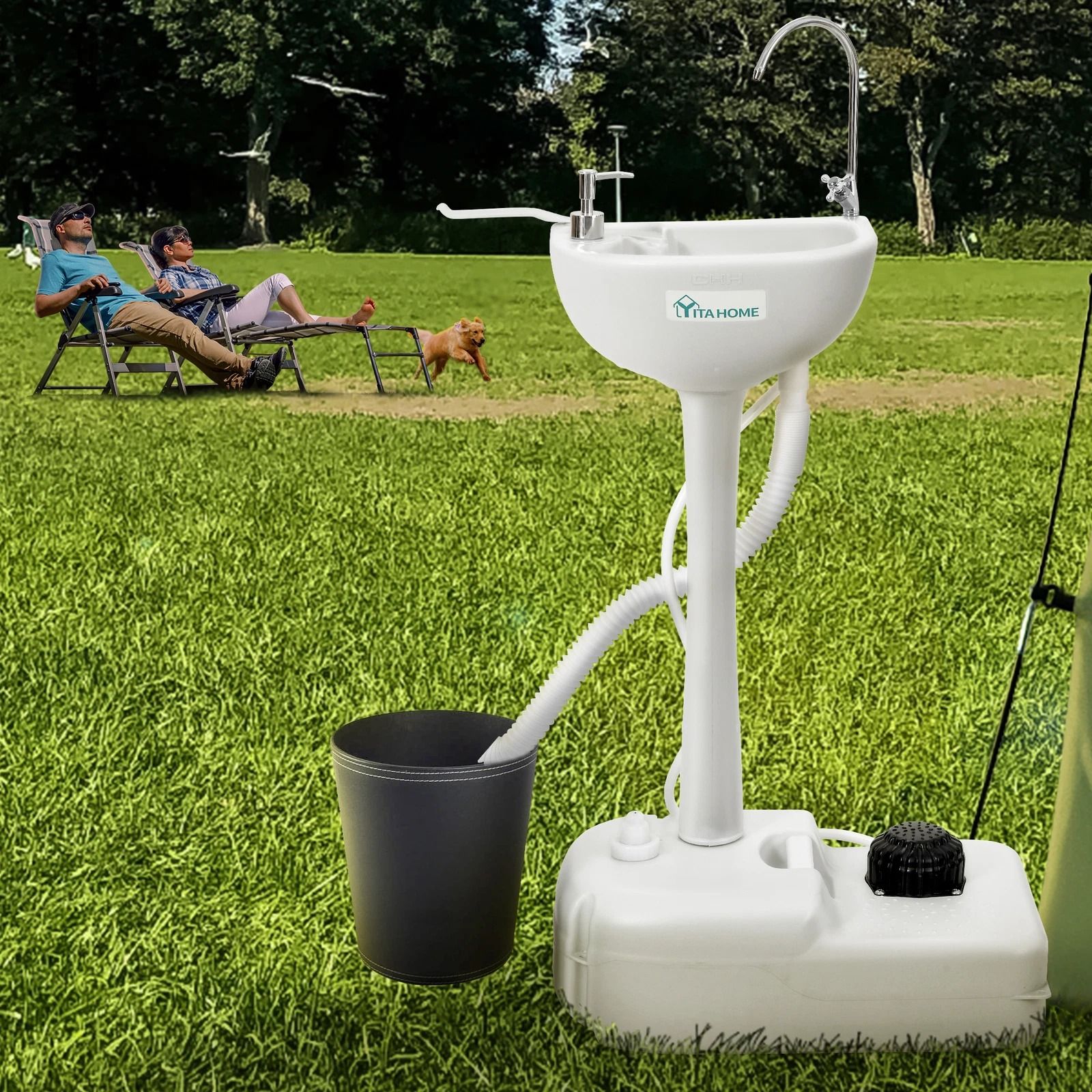 Portable Camping Sink Hand Washing Wash Basin, Stand Wheel – Upgrated Outdoor Solution for Cleanliness