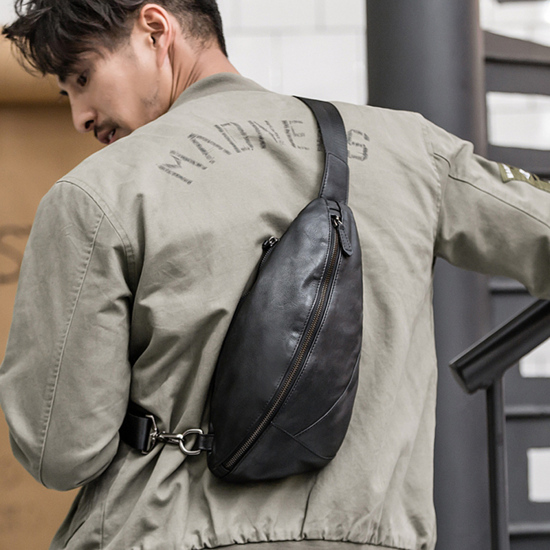 Genuine Leather Mens Chest Pack Crossbody Sling Bag Fashionable and Durable Messenger Shoulder Bag