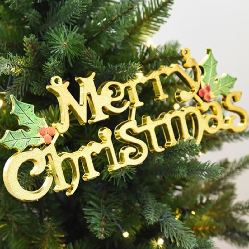 Red Berry Green Leaves Letter Tag, Golden Merry Christmas English Letter Sign, Ideal Christmas Party Decoration